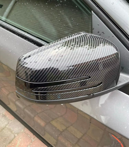 Coppia Calotte Specchio Retrovisore per Mercedes Classe A C CLA Nero lucido/Carbon look