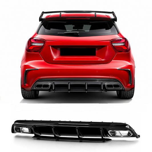 Diffusore Posteriore Stile AMG per Mercedes Classe A W176 (nero lucido)
