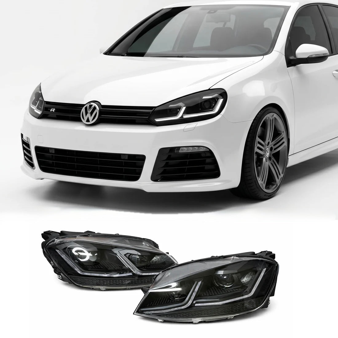 Coppia fanali anteriori dinamici Full Led fumè per Volkswagen Golf MK6 (2008-2013)