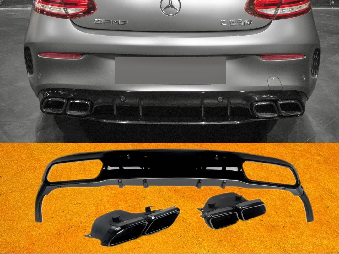Diffusore Posteriore Stile C63 AMG per Mercedes Classe C W205 Coupè/Berlina (nero lucido)