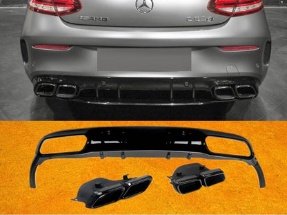 Diffusore Posteriore Stile C63 AMG per Mercedes Classe C W205 Coupè/Berlina (nero lucido)
