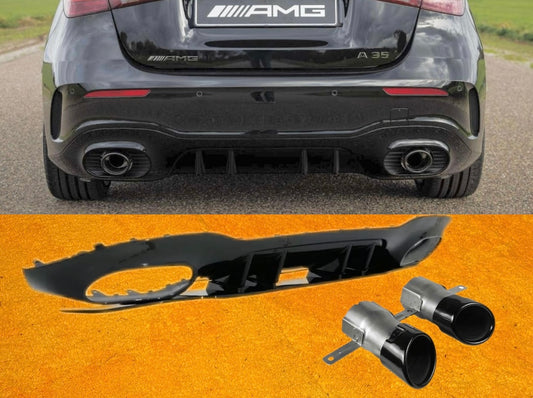 Diffusore Posteriore Stile A35 AMG per Mercedes Classe A W177 (nero lucido)