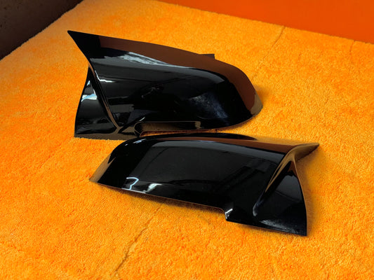 Coppia calotte specchio retrovisore per BMW Serie 1 2 3 4 Nero lucido