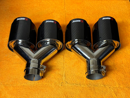 Coppia Terminali Doppi Scarico Auto Universale AK 63mm In - 114mm Out (2pz)