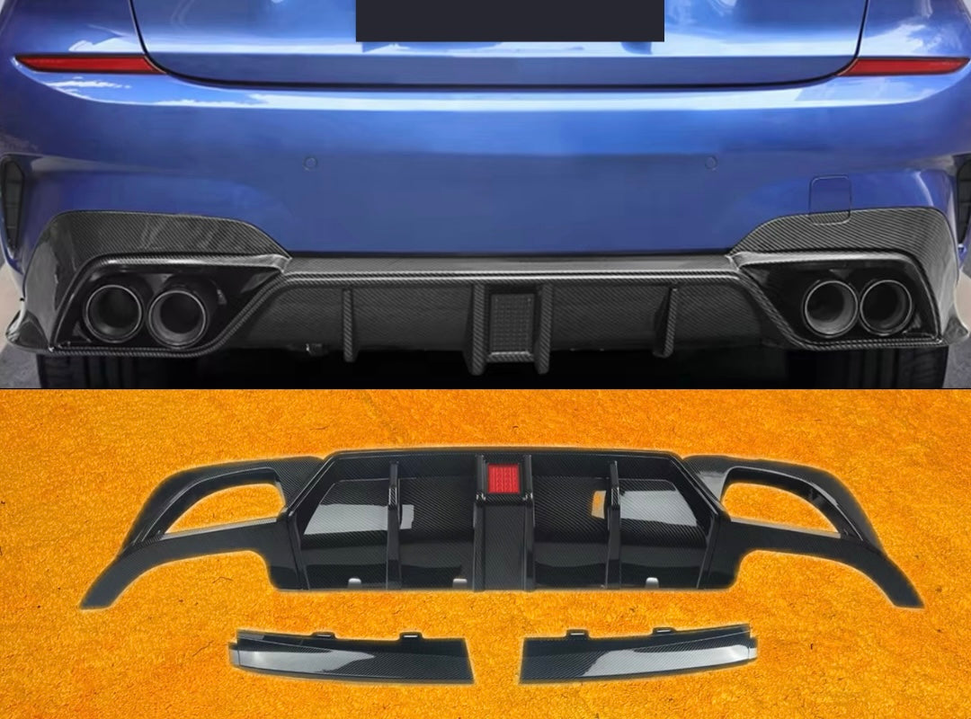 Diffusore Posteriore Stile M Stop a Led per Bmw Serie 3 G20 G21 Carbon look/Nero lucido (19-21)