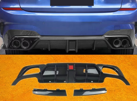 Diffusore Posteriore Stile M Stop a Led per Bmw Serie 3 G20 G21 Carbon look/Nero lucido (19-21)