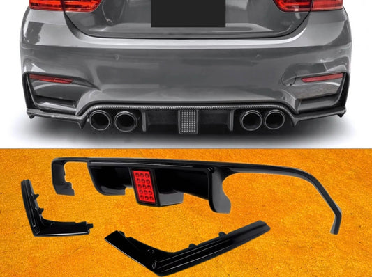 Diffusore Posteriore M Luce a led per Bmw M3 F80 M4 F82 F83 Carbon look/Nero lucido (14-20)