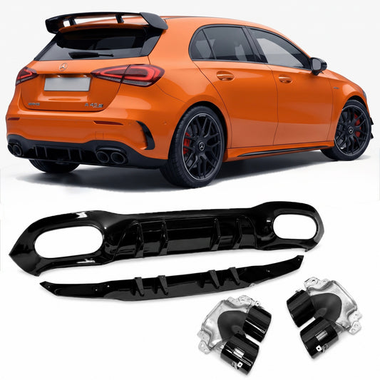 Diffusore posteriore stile A45 AMG per Mercedes Classe A W177 Berlina/Sedan (nero lucido)