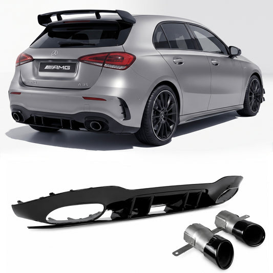 Diffusore posteriore stile A35 AMG per Mercedes Classe A W177 Sedan/Berlina (nero lucido)