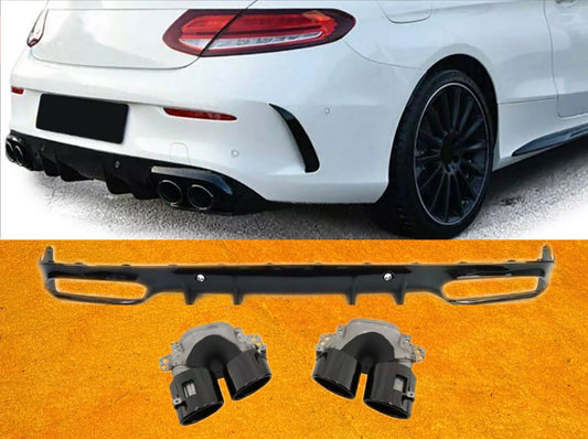 Diffusore Posteriore Stile C63 AMG per Mercedes Classe C W205 Coupè/Berlina (nero lucido)